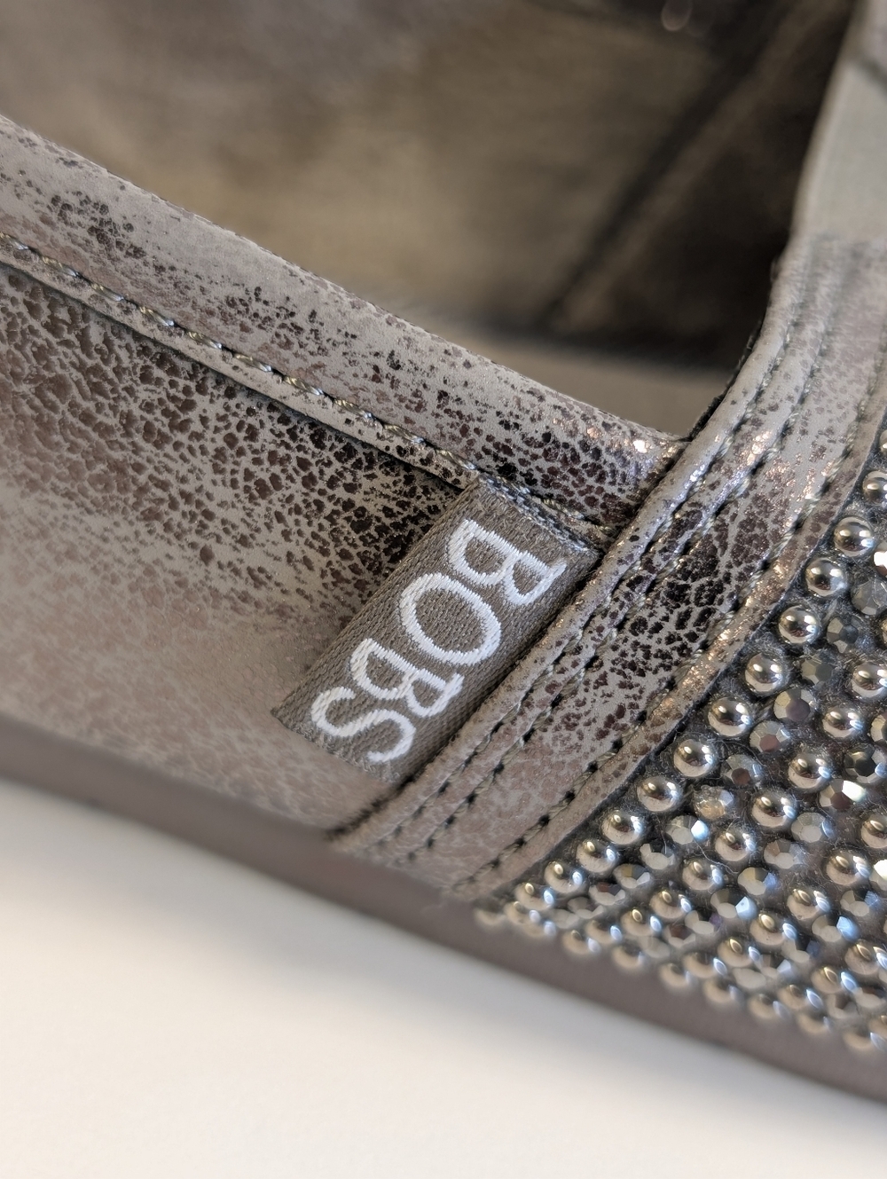 BOBS Skechers Rhinestone Slip On Flats Shoes Pewter Sparkle Memory Foam Comfy 7 - Picture 8 of 14
